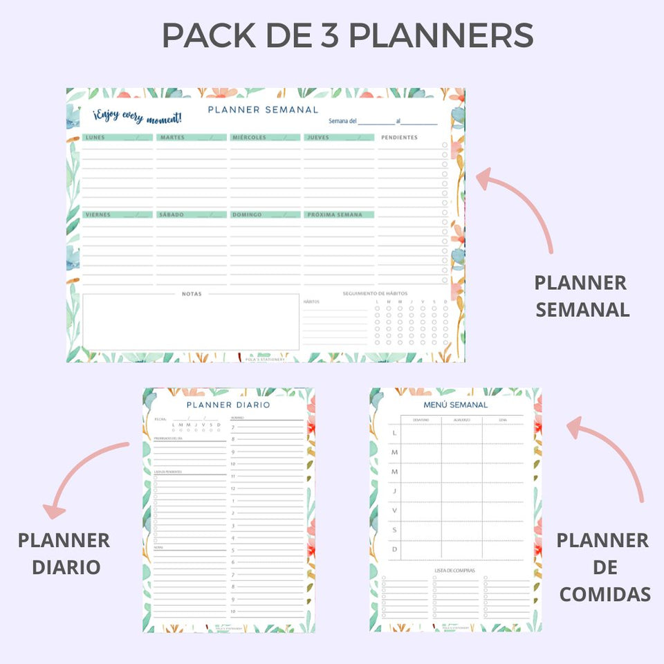 PACK DE 3 PLANNERS - Flowes light
