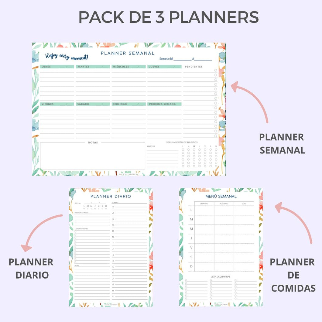 PACK DE 3 PLANNERS - Flowes light