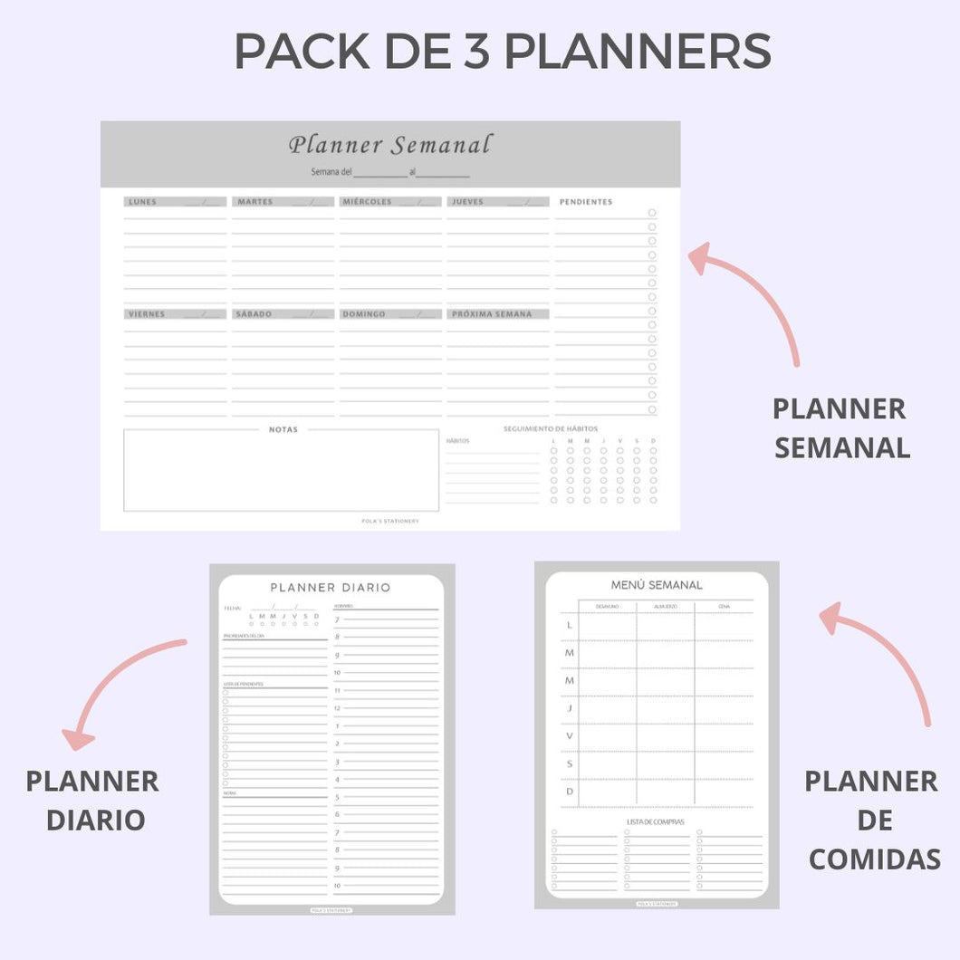 PACK DE 3 PLANNERS - Grey
